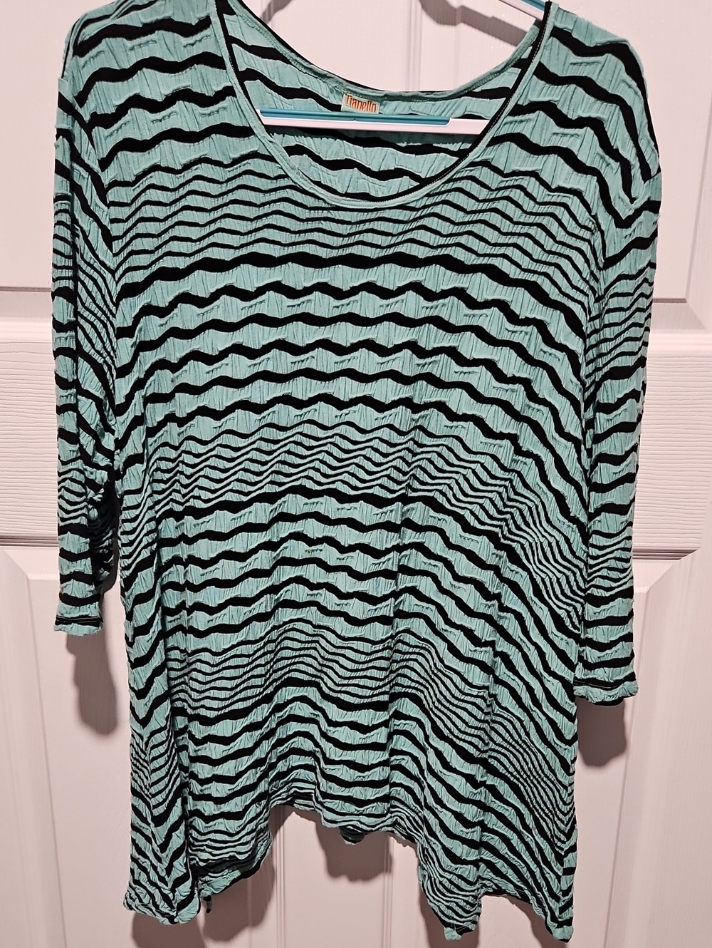 Tianello Light Teal & Black Wave Stripe Top Made In USA